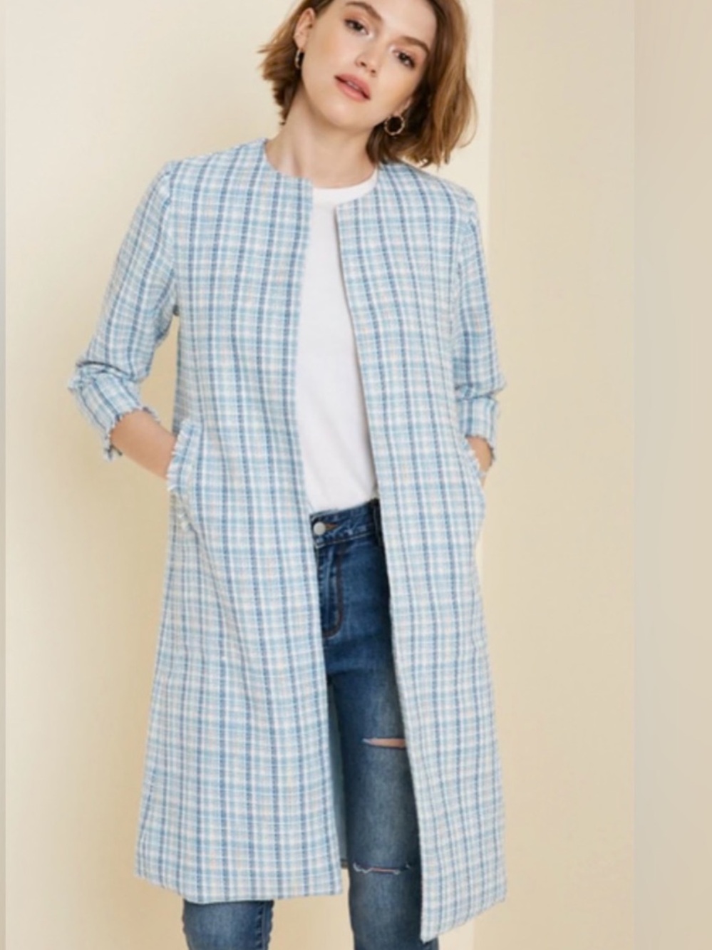 Hayden Los Angeles Blue Tweed Duster Coat PTP 20”